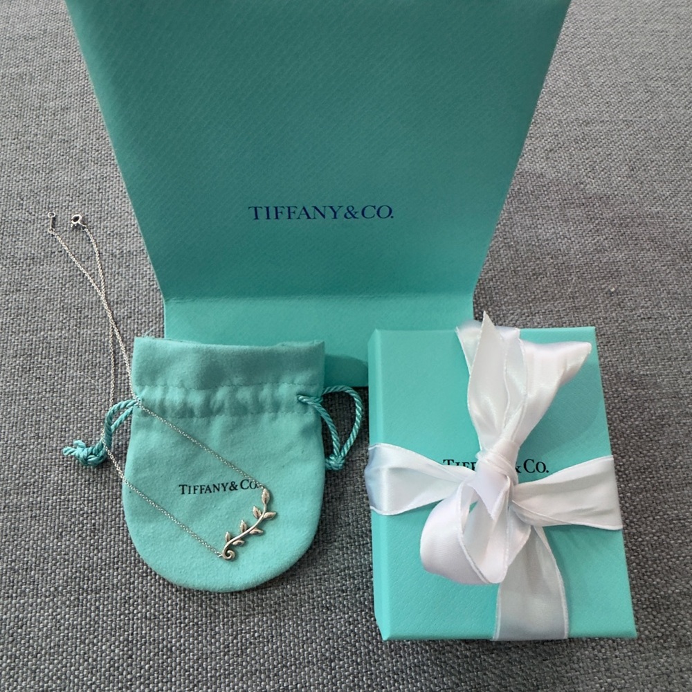 Tiffany & Co. Silver Leaf Necklace with Blue Packaging
